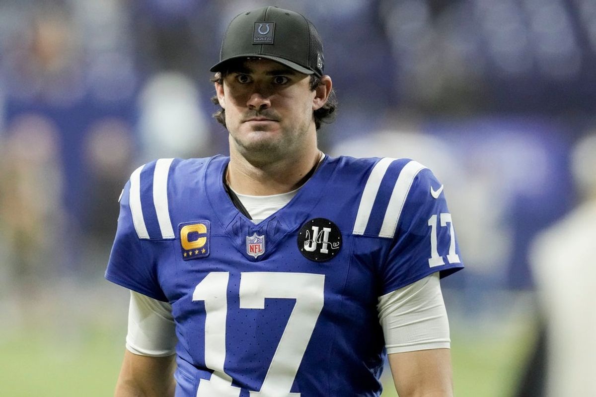 Indianapolis Colts quarterback Daniel Jones (17) walks off the field Sunday, Nov. 30, 2025, after the Indianapolis Colts lost to the Houston Texans 20-16 at Lucas Oil Stadium in Indianapolis.