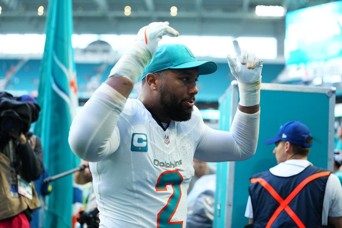 Nov 30, 2025; Miami Gardens, Florida, USA; Miami Dolphins linebacker Bradley Chubb (2) leaves the field following a game against the New Orleans Saints at Hard Rock Stadium. Mandatory Credit: Rich Storry-Imagn Images