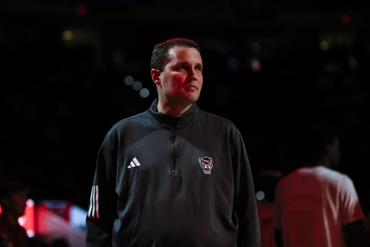 Dec 6, 2025; Raleigh, North Carolina, USA; NC State Wolfpack head coach Will Wade looks on before the first half of the game against UNC Asheville Bulldogs at Lenovo Center. Mandatory Credit: Jaylynn Nash-Imagn Images
