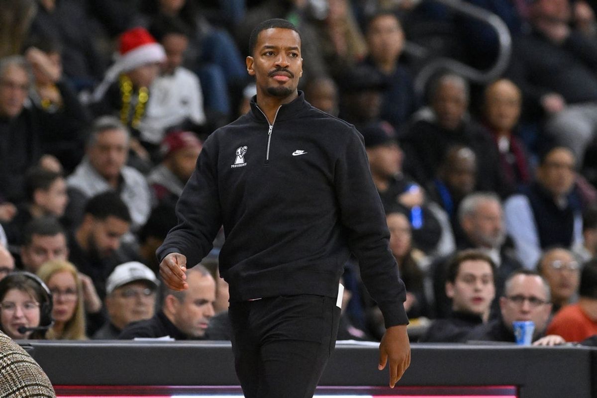 Dec 6, 2025; Providence, Rhode Island, USA; Providence Friars head coach Kim English looks on from the sideline during the first half against the Rhode Island Rams at Amica Mutual Pavilion. Mandatory Credit: Eric Canha-Imagn Images