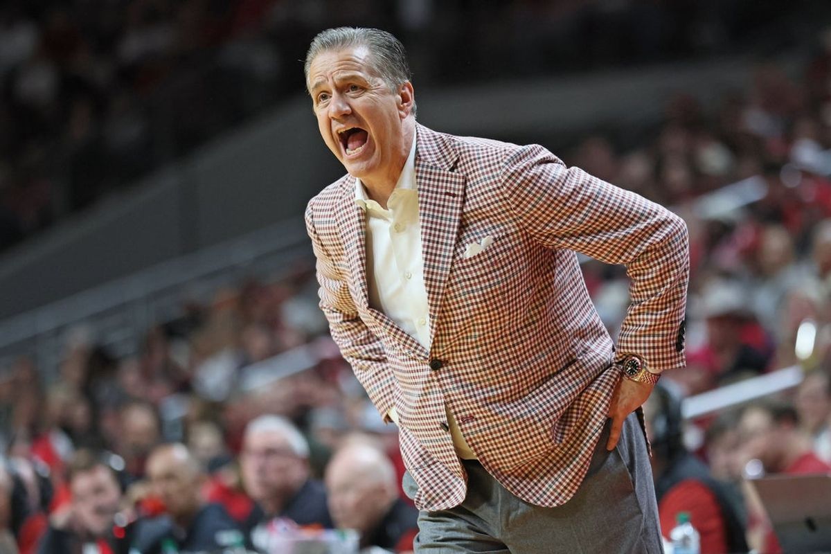 Dec 6, 2025; North Little Rock, Arkansas, USA; Arkansas Razorbacks head coach John Calipari during the second half against the Fresno State Bulldogs at Simmons Bank Arena. Arkansas won 82-58. Mandatory Credit: Nelson Chenault-Imagn Images