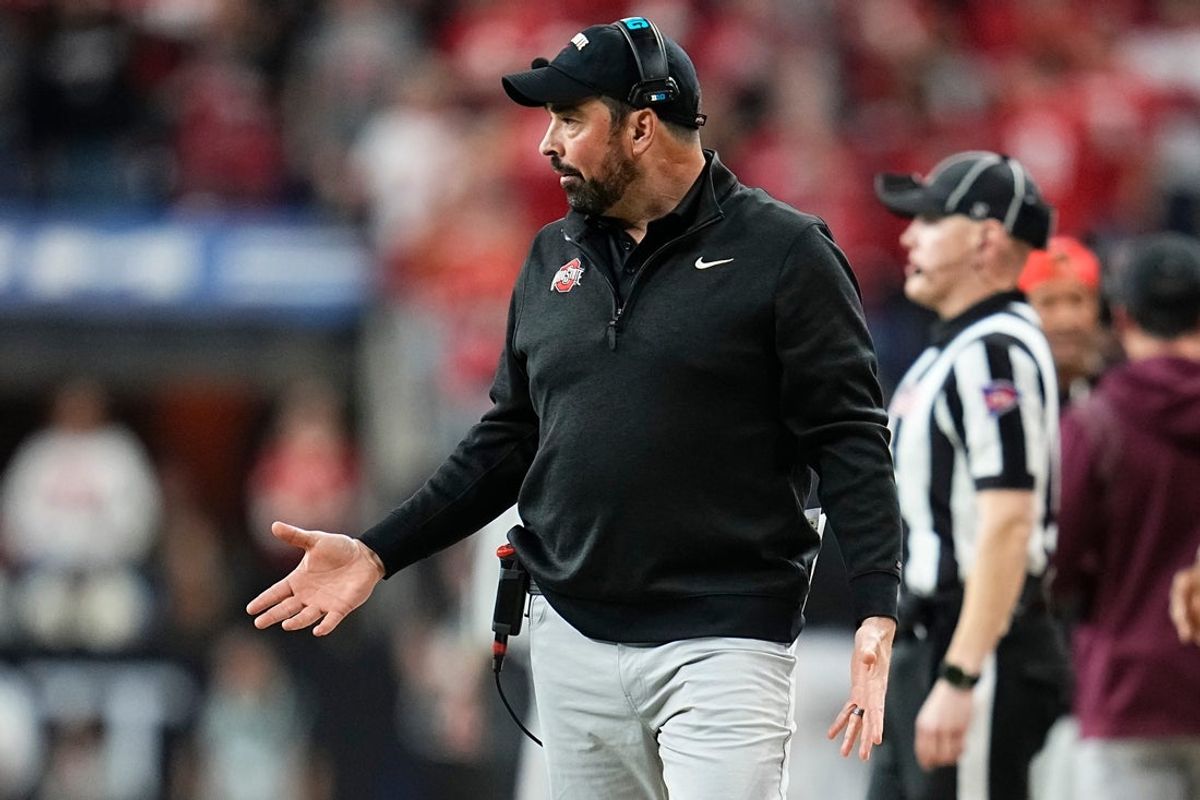 Ohio State Buckeyes head coach Ryan Day reacts during the Big Ten Conference championship game against the Indiana Hoosiers at Lucas Oil Stadium in Indianapolis on Dec. 6, 2025. Ohio State lost 13-10.