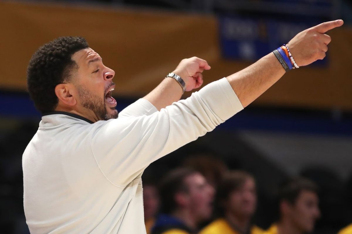 Dec 7, 2025; Pittsburgh, Pennsylvania, USA;  Pittsburgh Panthers head coach Jeff Capel gestures on the sidelines against the Hofstra Pride during the first half at the Petersen Events Center. Mandatory Credit: Charles LeClaire-Imagn Images