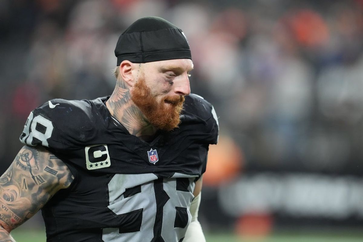 Dec 7, 2025; Paradise, Nevada, USA;  Las Vegas Raiders defensive end Maxx Crosby (98) leaves the field following a game against the Denver Broncos at Allegiant Stadium. Mandatory Credit: Stephen R. Sylvanie-Imagn Images