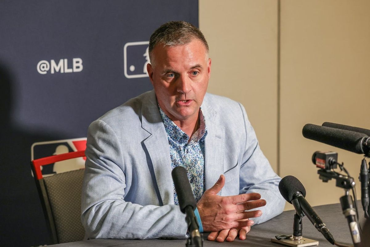 Dec 8, 2025; Orlando, FL, USA; Kansas City Royals manager Matt Quatraro speaks with the media during the 2025 MLB Winter Meetings at Signia by Hilton Hotel. Mandatory Credit: Mike Watters-Imagn Images