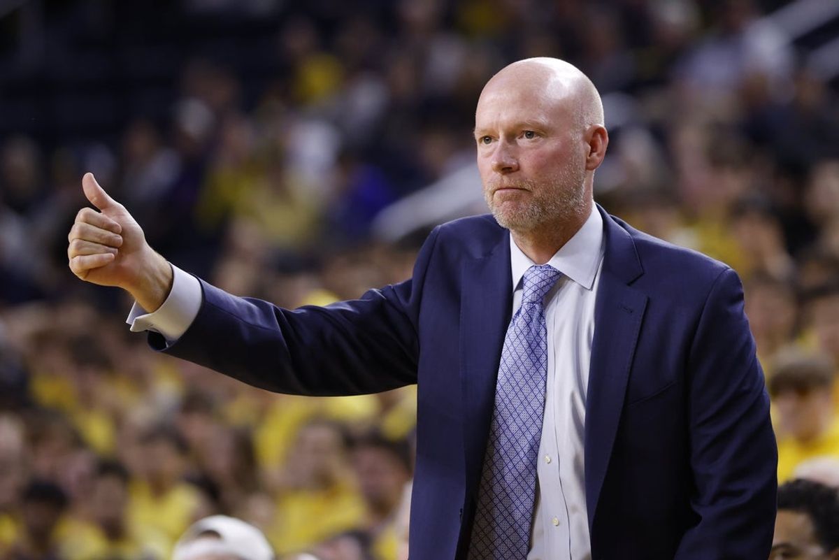 Dec 9, 2025; Ann Arbor, Michigan, USA;  Villanova Wildcats head coach Kevin Willard on the sideline in the first half against the Michigan Wolverines at Crisler Center. Mandatory Credit: Rick Osentoski-Imagn Images