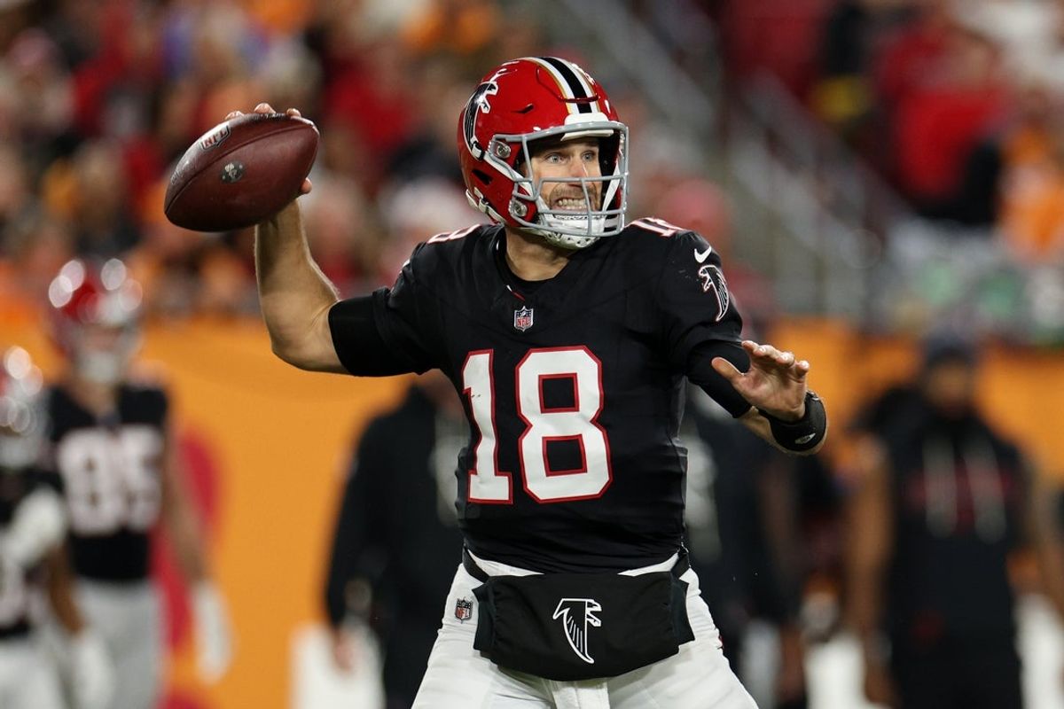 Dec 11, 2025; Tampa, Florida, USA; Atlanta Falcons quarterback Kirk Cousins (18) throws a pass against the Tampa Bay Buccaneers during the fourth quarter at Raymond James Stadium. Mandatory Credit: Nathan Ray Seebeck-Imagn Images