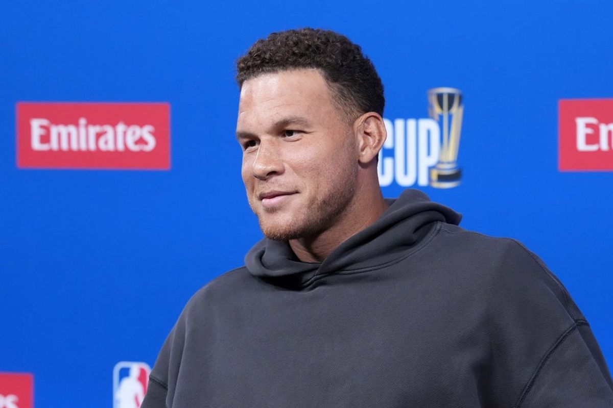 Dec 12, 2025; Las Vegas, NV, USA; NBA on Prime analyst Blake Griffin at press conference at T-Mobile Arena. Mandatory Credit: Kirby Lee-Imagn Images
