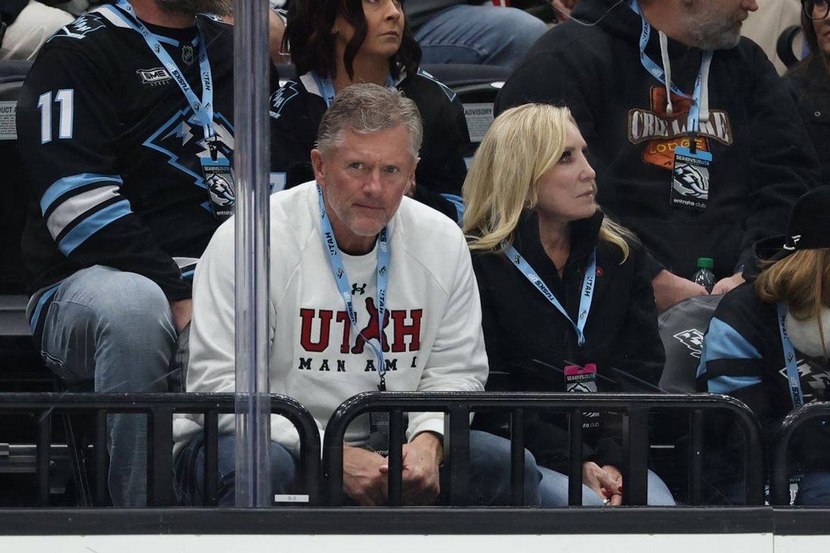Former University of Utah football head coach Kyle Whittingham, hired Dec. 26 to become head coach at Michigan, watches the game between the Utah Mammoth and the Seattle Kraken during the second period at Delta Center. Mandatory Credit: Rob Gray-Imagn Images