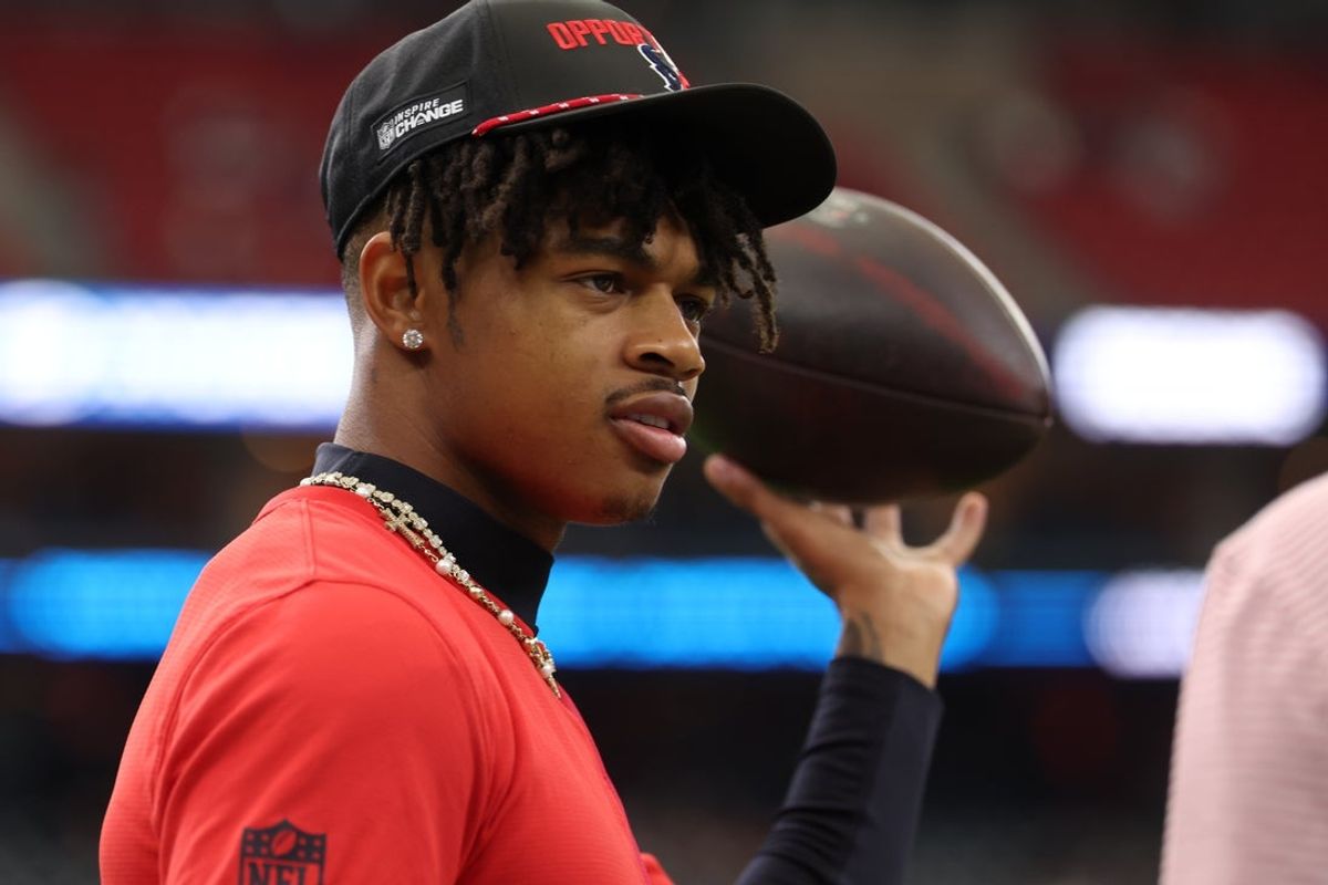 Dec 14, 2025; Houston, Texas, USA; Houston Texans wide receiver Tank Dell (3) walks on the field talking to teammates  before the Texans play against the Arizona Cardinals at NRG Stadium. Mandatory Credit: Thomas Shea-Imagn Images