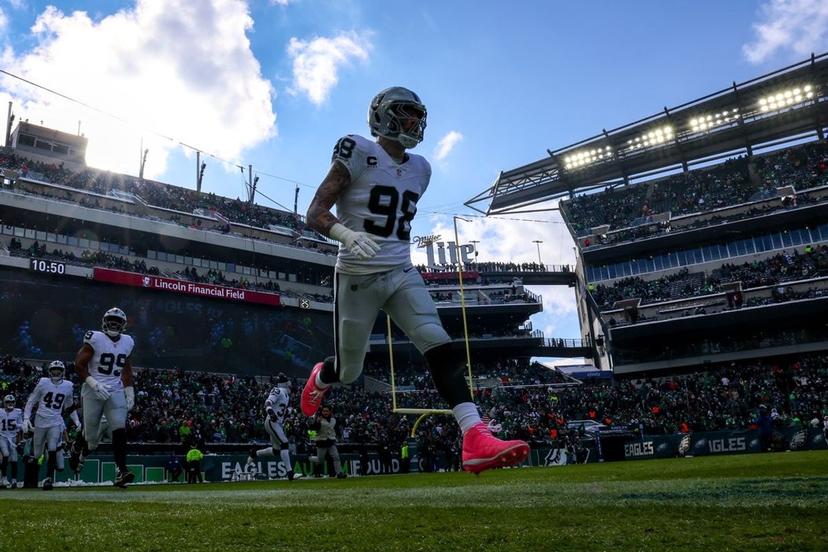 Las Vegas Raiders defensive end Maxx Crosby is a candidate to be traded as the franchise begins another dramatic rebuild. Mandatory Credit: Bill Streicher-Imagn Images