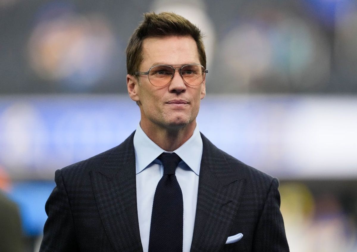 Dec 14, 2025; Inglewood, California, USA; Fox broadcaster Tom Brady is seen prior to the game between the Detroit Lions and the Los Angeles Rams at SoFi Stadium. Mandatory Credit: Kirby Lee-Imagn Images