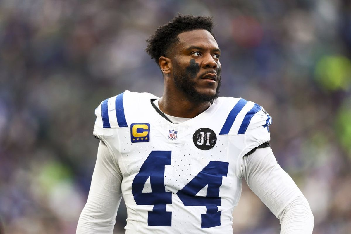 Dec 14, 2025; Seattle, Washington, USA; Indianapolis Colts linebacker Zaire Franklin (44) stands on the sideline during the third quarter against the Seattle Seahawks at Lumen Field. Mandatory Credit: Kevin Ng-Imagn Images