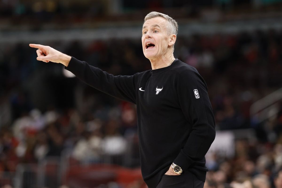 Dec 14, 2025; Chicago, Illinois, USA; Chicago Bulls head coach Billy Donovan directs his team against the New Orleans Pelicans during the second half at United Center. Mandatory Credit: Kamil Krzaczynski-Imagn Images