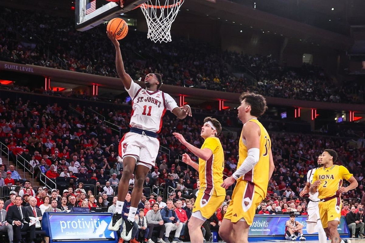 Dec 13, 2025; Queens, New York, USA;  St. John's Red Storm guard Ian Jackson (11) at Madison Square Garden. Mandatory Credit: Wendell Cruz-Imagn Images