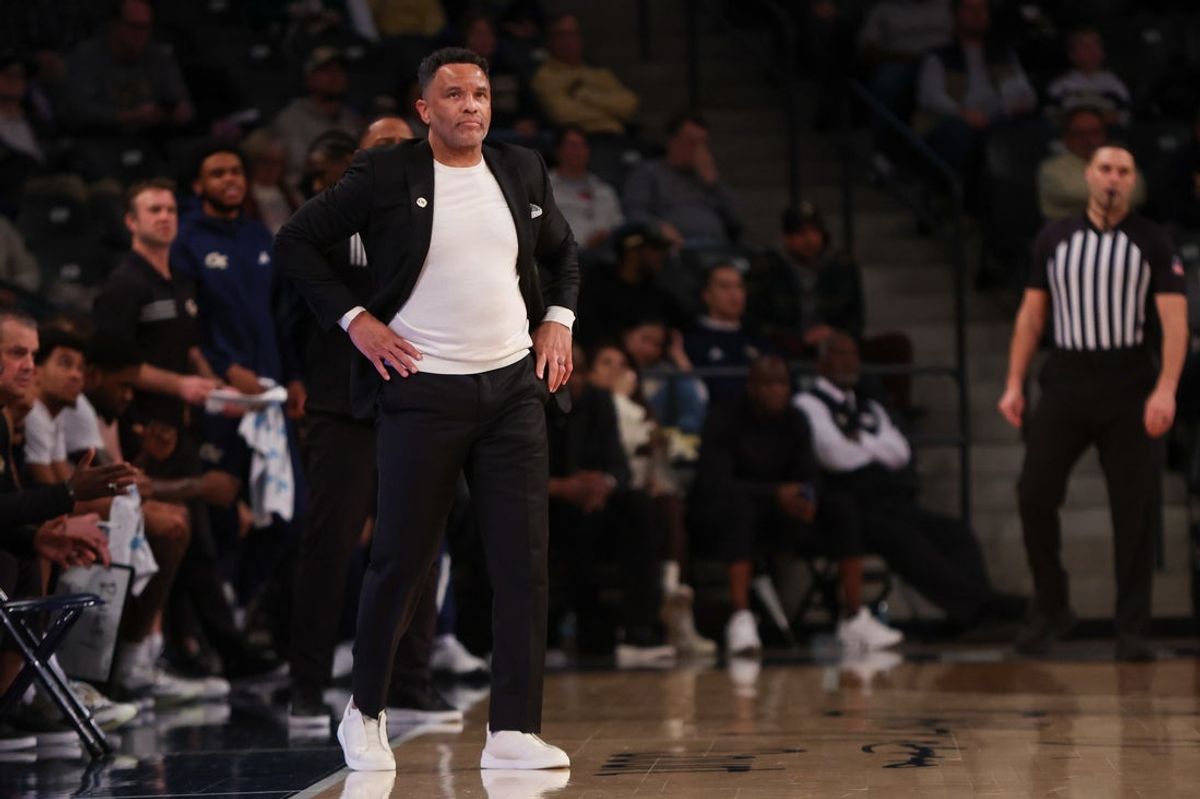 Dec 16, 2025; Atlanta, Georgia, USA; Georgia Tech Yellow Jackets head coach Damon Stoudamire on the sideline against the Marist Red Foxes in the first half at McCamish Pavilion. Mandatory Credit: Brett Davis-Imagn Images