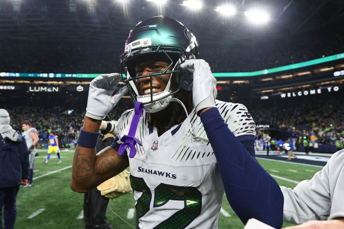 Dec 18, 2025; Seattle, Washington, USA; Seattle Seahawks wide receiver Rashid Shaheed (22) celebrates after defeating the Los Angeles Rams in overtime at Lumen Field. Mandatory Credit: Kevin Ng-Imagn Images