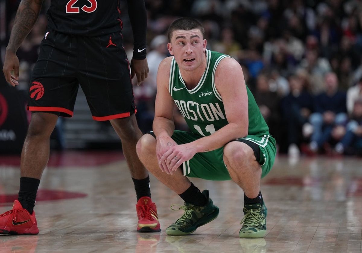 Dec 20, 2025; Toronto, Ontario, CAN; Boston Celtics guard Payton Pritchard (11) takes a break against the Toronto Raptors during the fourth quarter at Scotiabank Arena. Mandatory Credit: Nick Turchiaro-Imagn Images