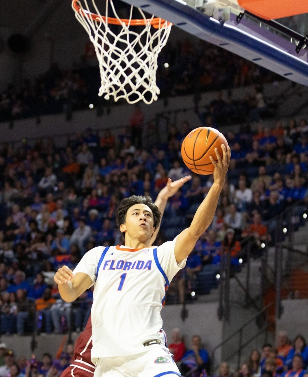 Florida guard Xaivian Lee (1) shoots during the second half of an NCAA mens basketball game at Steven C. O'Connell Center Exactek arena in Gainesville, FL on Sunday, December 21, 2025. Florida won 90-60. [Alan Youngblood/Gainesville Sun]