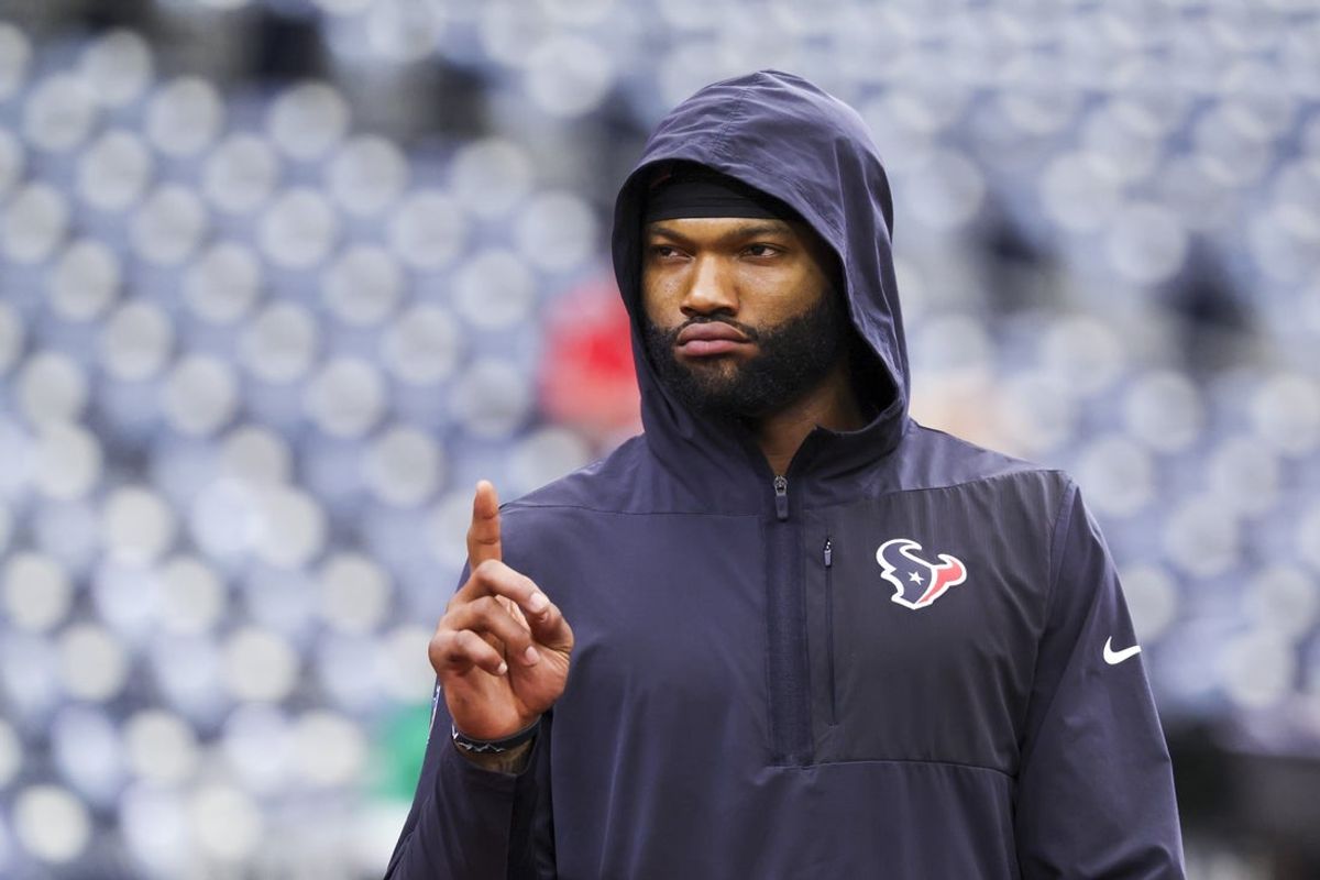Dec 21, 2025; Houston, Texas, USA; Houston Texans wide receiver Nico Collins (12) participates in early pregame warmups against the Las Vegas Raiders at NRG Stadium. Mandatory Credit: Troy Taormina-Imagn Images