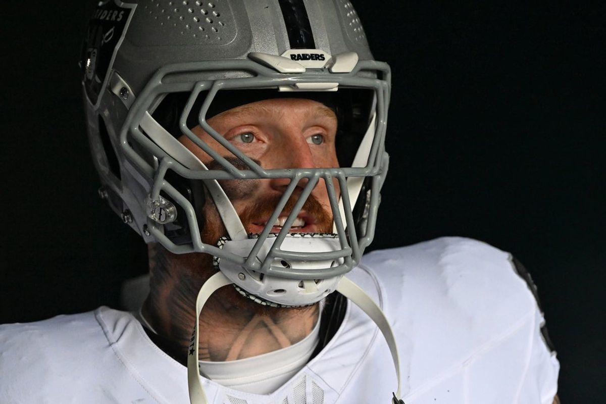 Dec 14, 2025; Philadelphia, Pennsylvania, USA; Las Vegas Raiders defensive end Maxx Crosby (98) in the tunnel against the Philadelphia Eagles at Lincoln Financial Field. Mandatory Credit: Eric Hartline-Imagn Images