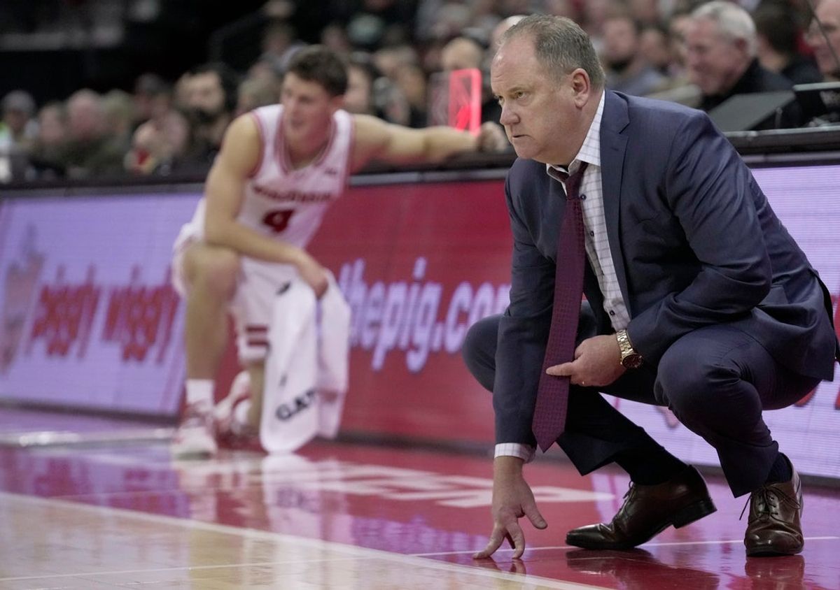 Wisconsin head coach Greg Gard is shown during the first half of their game against Central Michigan Monday, December 22, 2025 at the Kohl Center in Madison, Wisconsin.