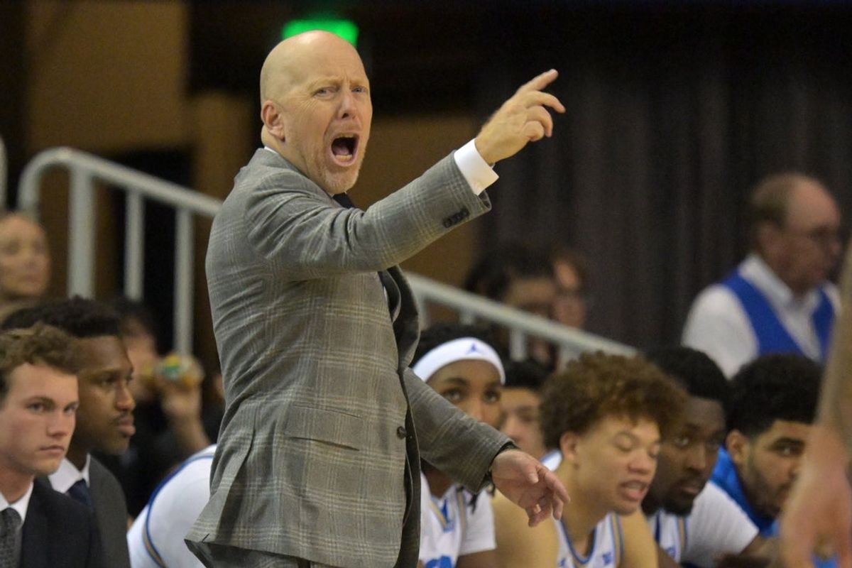 Dec 23, 2025; Los Angeles, California, USA; UCLA Bruins head coach Mick Cronin reacts on the sidelines in the second half against the UC Riverside Highlanders at Pauley Pavilion presented by Wescom Financial. Mandatory Credit: Jayne Kamin-Oncea-Imagn Images
