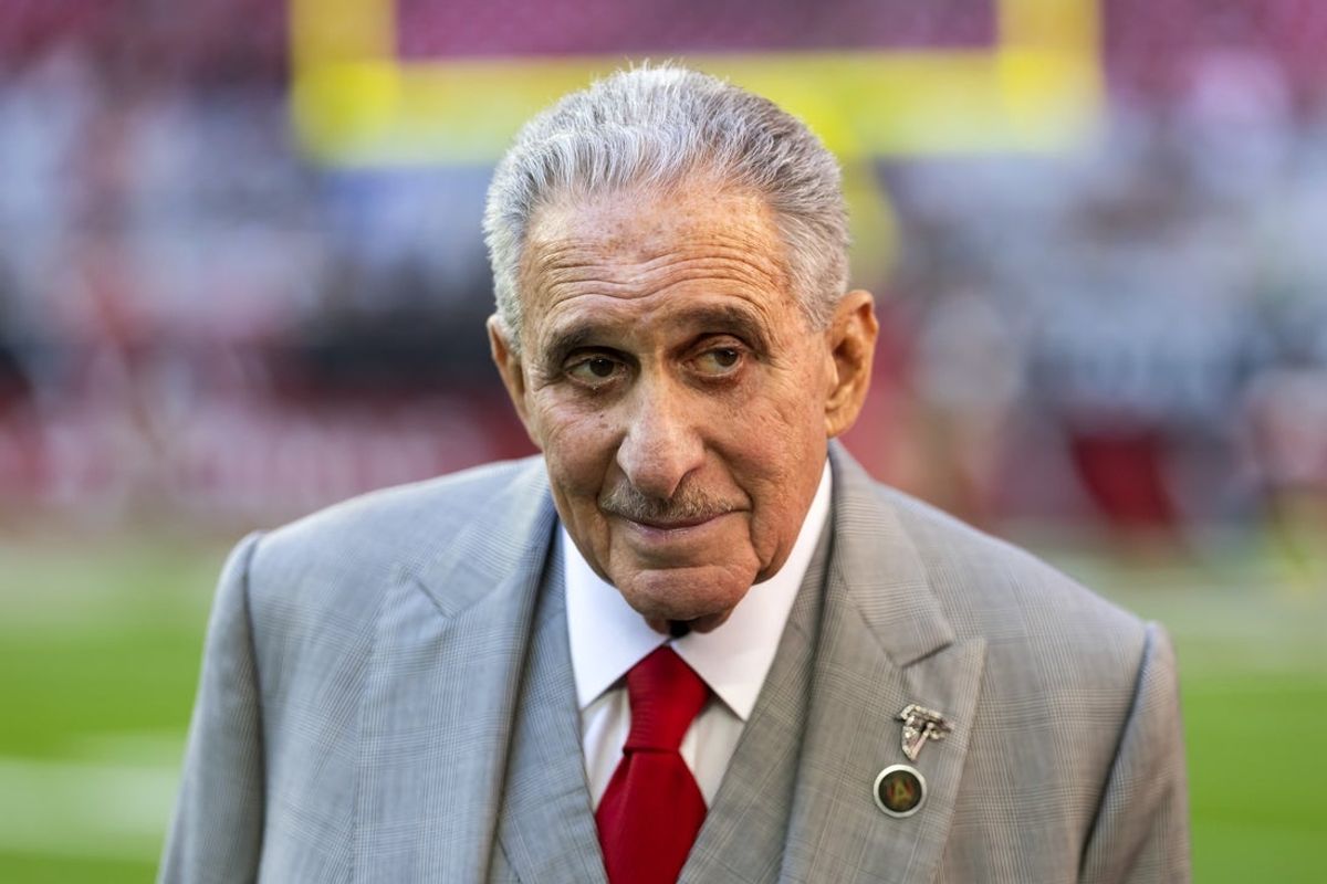 Dec 21, 2025; Glendale, Arizona, USA; Atlanta Falcons owner Arthur Blank against the Arizona Cardinals at State Farm Stadium. Mandatory Credit: Mark J. Rebilas-Imagn Images