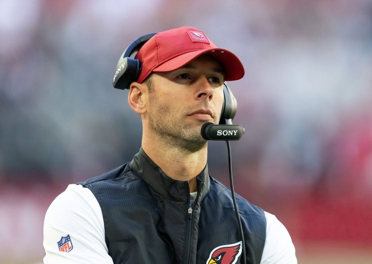 Dec 21, 2025; Glendale, Arizona, USA;  Arizona Cardinals head coach Jonathan Gannon against the Atlanta Falcons at State Farm Stadium. Mandatory Credit: Mark J. Rebilas-Imagn Images