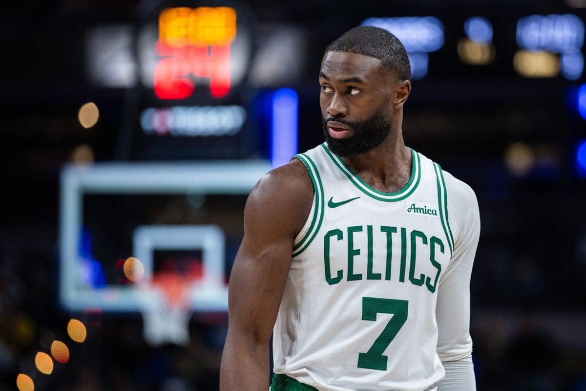 Dec 26, 2025; Indianapolis, Indiana, USA; Boston Celtics guard/forward Jaylen Brown (7) in the second half against the Indiana Pacers at Gainbridge Fieldhouse. Mandatory Credit: Trevor Ruszkowski-Imagn Images