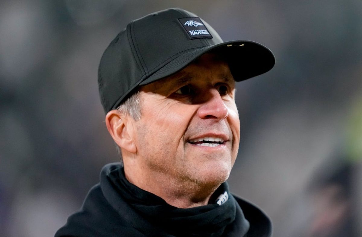 Dec 27, 2025; Green Bay, Wisconsin, USA; Baltimore Ravens head coach John Harbaugh walks off the field after the game against the Green Bay Packers at Lambeau Field. Mandatory Credit: Kayla Wolf-Imagn Images