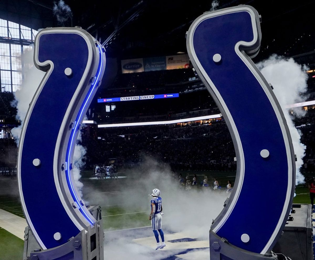 Indianapolis Colts wide receiver Michael Pittman Jr. (11) takes the field Sunday, Dec. 28, 2025, ahead of a game against the Jacksonville Jaguars at Lucas Oil Stadium in Indianapolis.