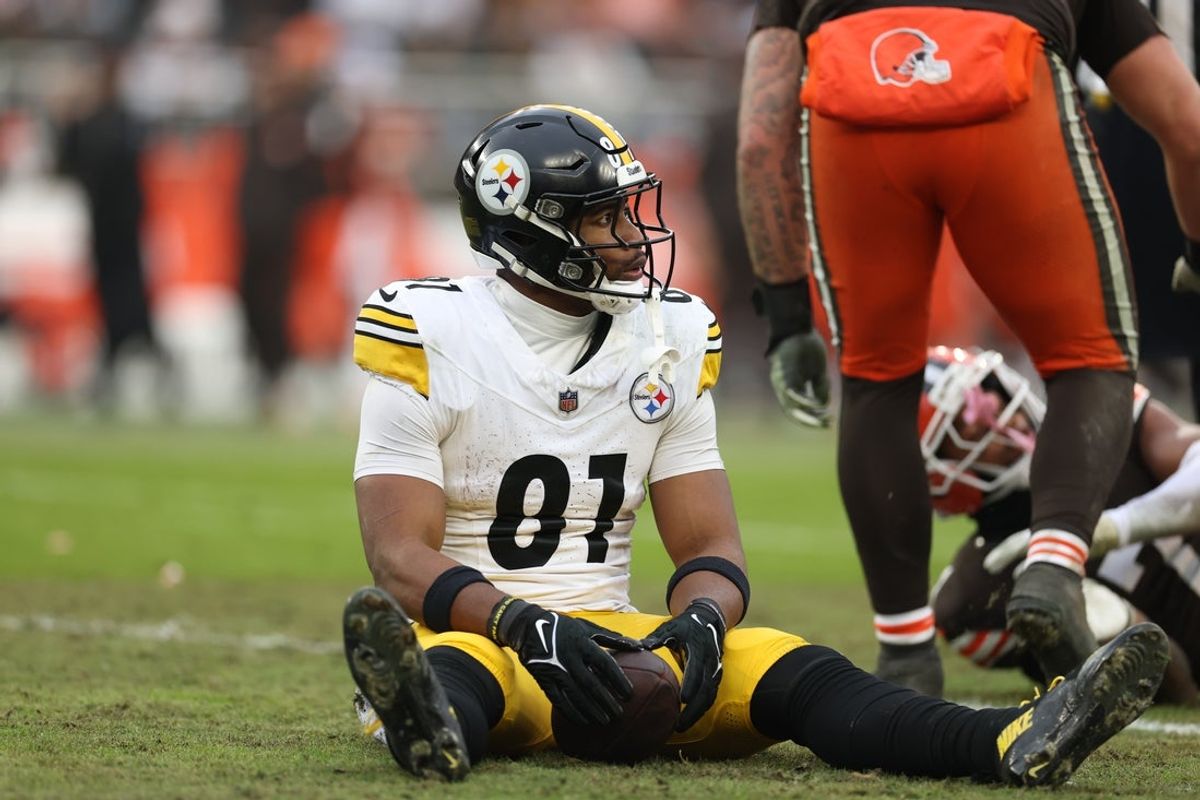 Dec 28, 2025; Cleveland, Ohio, USA; Pittsburgh Steelers tight end Jonnu Smith (81) reacts in the third quarter against the Cleveland Browns at Huntington Bank Field. Mandatory Credit: Scott Galvin-Imagn Images