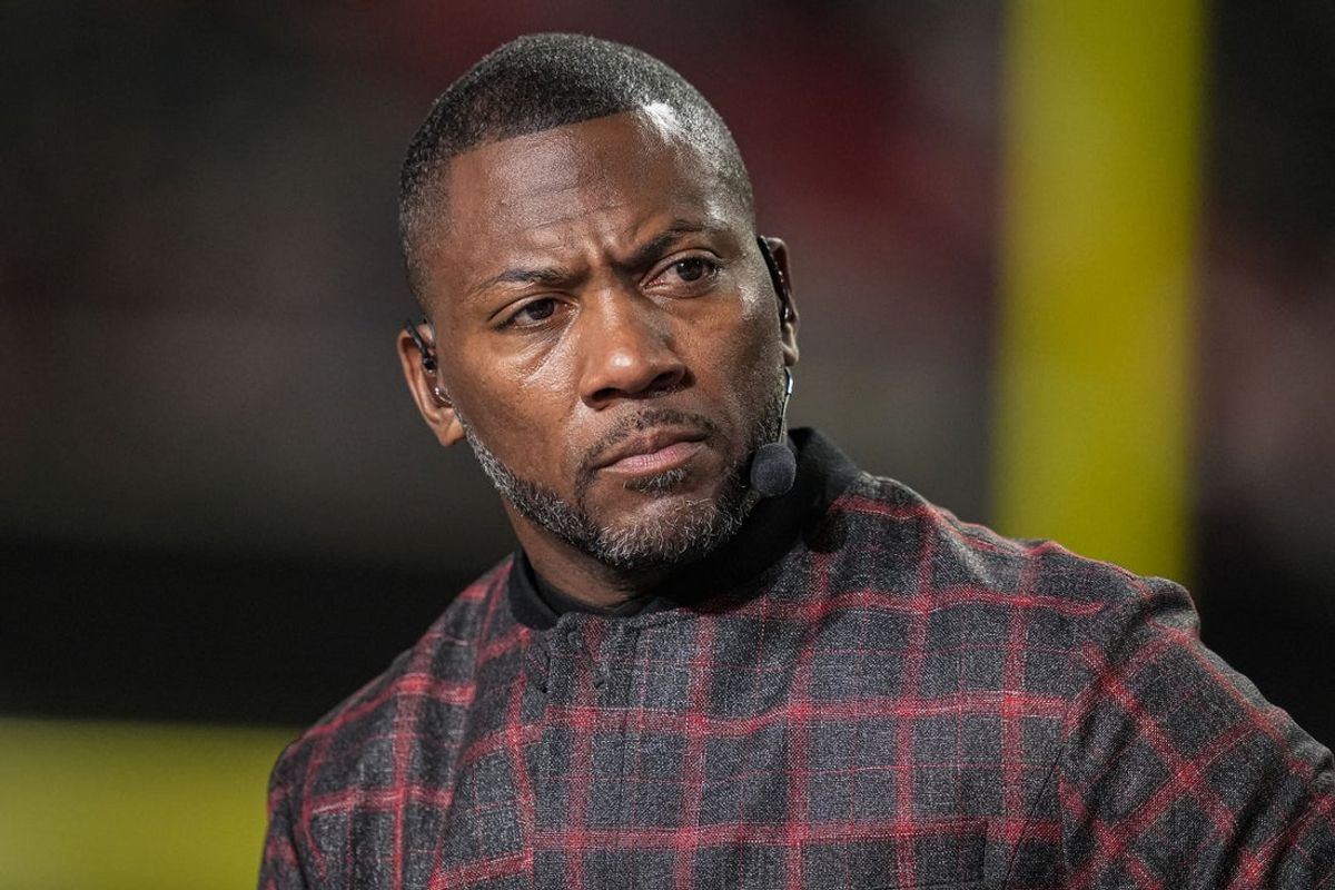 Dec 29, 2025; Atlanta, Georgia, USA; ESPN MNF broadcaster Ryan Clark shown on set prior to the game between the Los Angeles Rams against the Atlanta Falcons at Mercedes-Benz Stadium. Mandatory Credit: Dale Zanine-Imagn Images