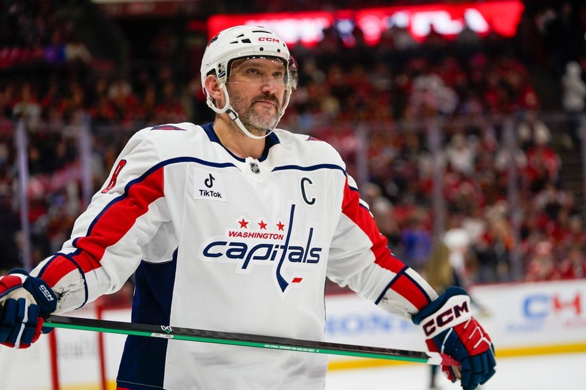 Dec 29, 2025; Sunrise, Florida, USA; Washington Capitals left wing Alex Ovechkin (8) looks on against the Florida Panthers during the first period at Amerant Bank Arena. Mandatory Credit: Jeff Romance-Imagn Images
