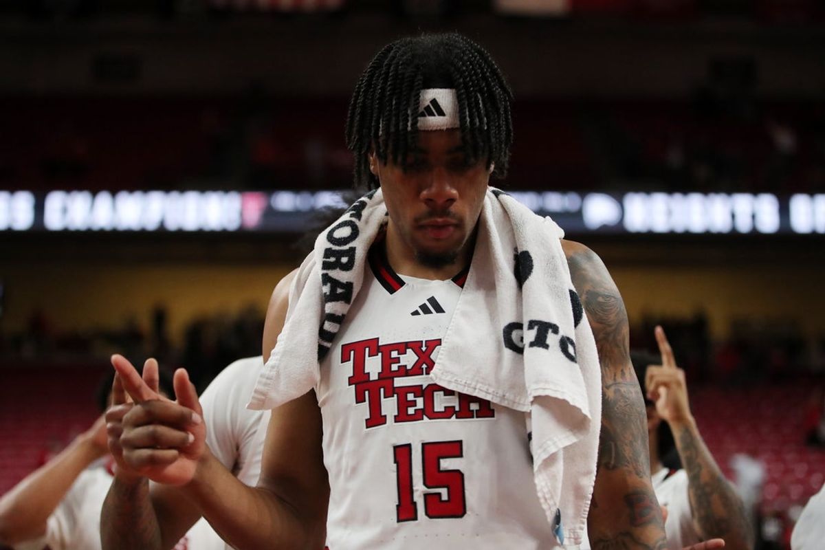 Dec 28, 2025; Lubbock, Texas, USA;  Texas Tech Red Raiders forward JT Toppin (15) after the game against the Winthrop Eagles at United Supermarkets Arena. Mandatory Credit: Michael C. Johnson-Imagn Images