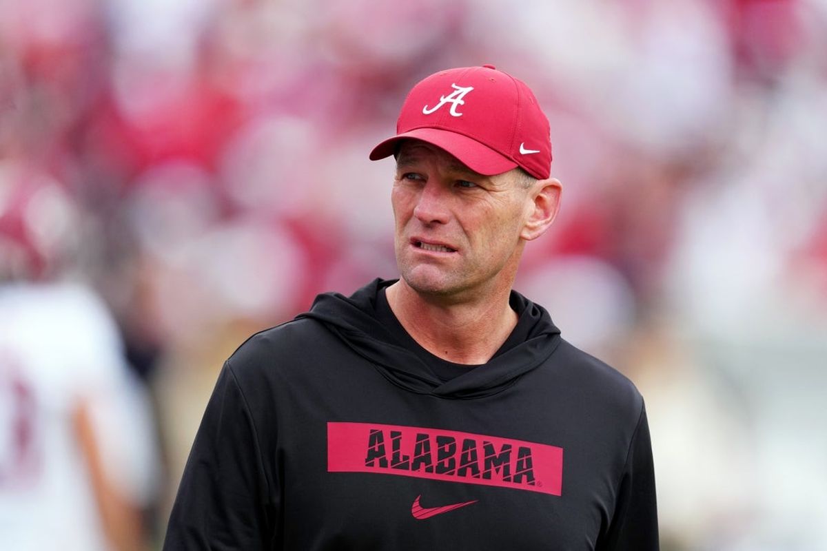 Jan 1, 2026; Pasadena, CA, USA; Alabama Crimson Tide head coach Kalen Deboer looks on before the 2026 Rose Bowl and quarterfinal game of the College Football Playoff against the Indiana Hoosiers at Rose Bowl Stadium. Mandatory Credit: Kirby Lee-Imagn Images