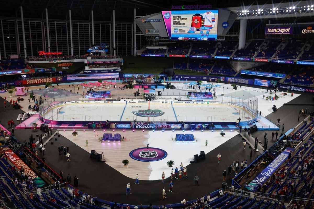 Jan 2, 2026; Miami, Florida, USA; A general view inside the stadium prior to the 2026 Winter Classic ice hockey game between the Florida Panthers and the New York Rangers at loanDepot Park. Mandatory Credit: Rhona Wise-Imagn Images