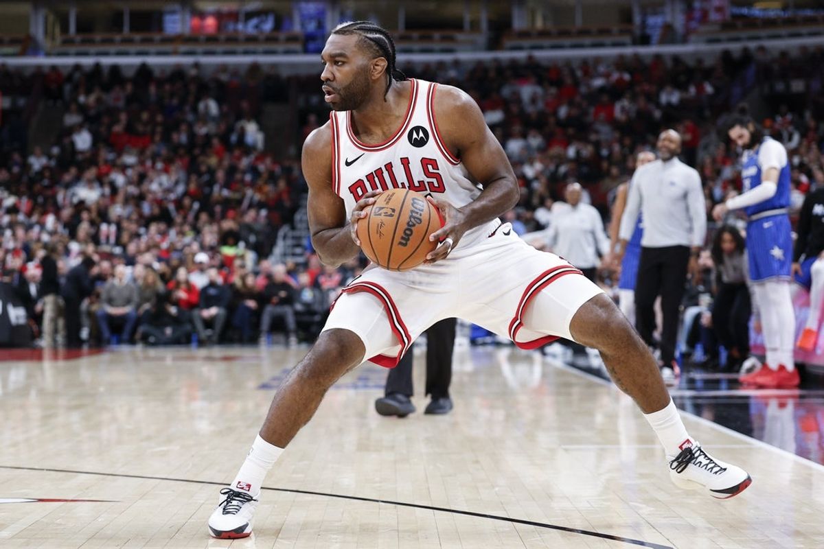 Jan 2, 2026; Chicago, Illinois, USA; Chicago Bulls forward Patrick Williams (44) looks to shoot against the Orlando Magic during the first half at United Center. Mandatory Credit: Kamil Krzaczynski-Imagn Images