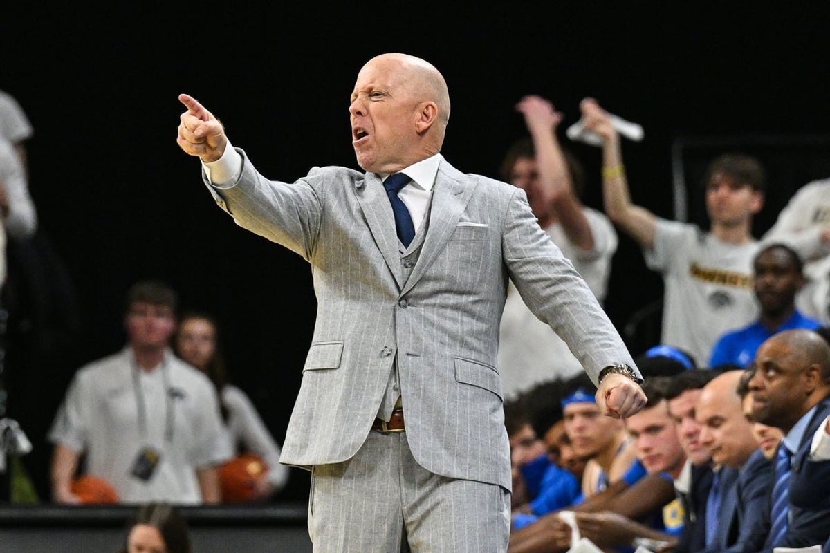 Jan 3, 2026; Iowa City, Iowa, USA; UCLA Bruins head coach Mick Cronin reacts during the first half against the Iowa Hawkeyes at Carver-Hawkeye Arena. Mandatory Credit: Jeffrey Becker-Imagn Images