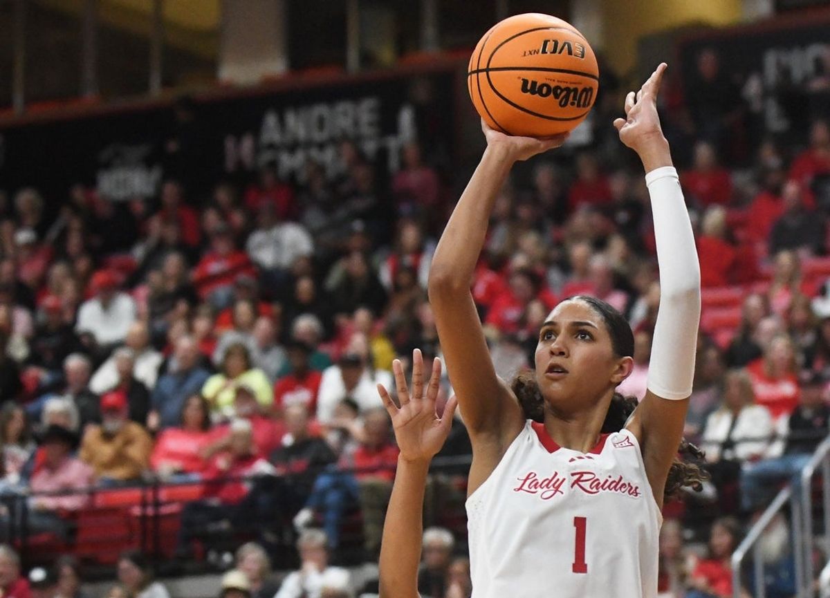 Texas Tech's Jalynn Bristow shoots against Arizona in a Big 12 women's basketball game Saturday, Jan. 3, 2026, at United Supermarkets Arena.