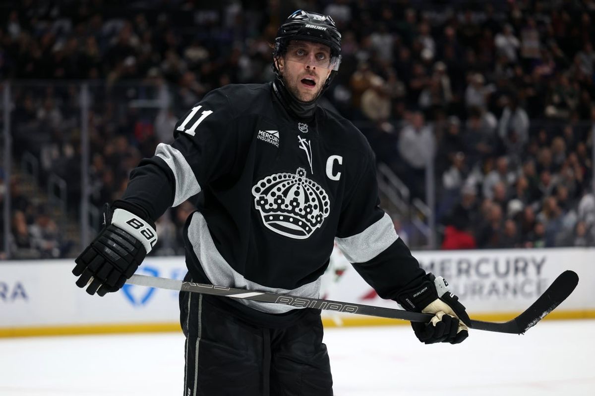 Jan 3, 2026; Los Angeles, California, USA;  Los Angeles Kings center Anze Kopitar (11) looks on during overtime against the Minnesota Wild at Crypto.com Arena. Mandatory Credit: Kiyoshi Mio-Imagn Images