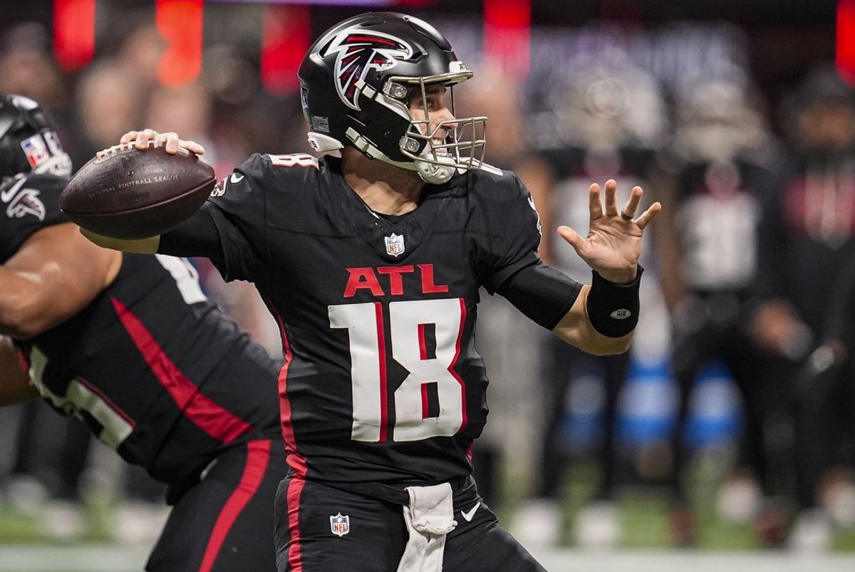 Jan 4, 2026; Atlanta, Georgia, USA; Atlanta Falcons quarterback Kirk Cousins (18) passes the ball against the New Orleans Saints during the second half at Mercedes-Benz Stadium. Mandatory Credit: Dale Zanine-Imagn Images