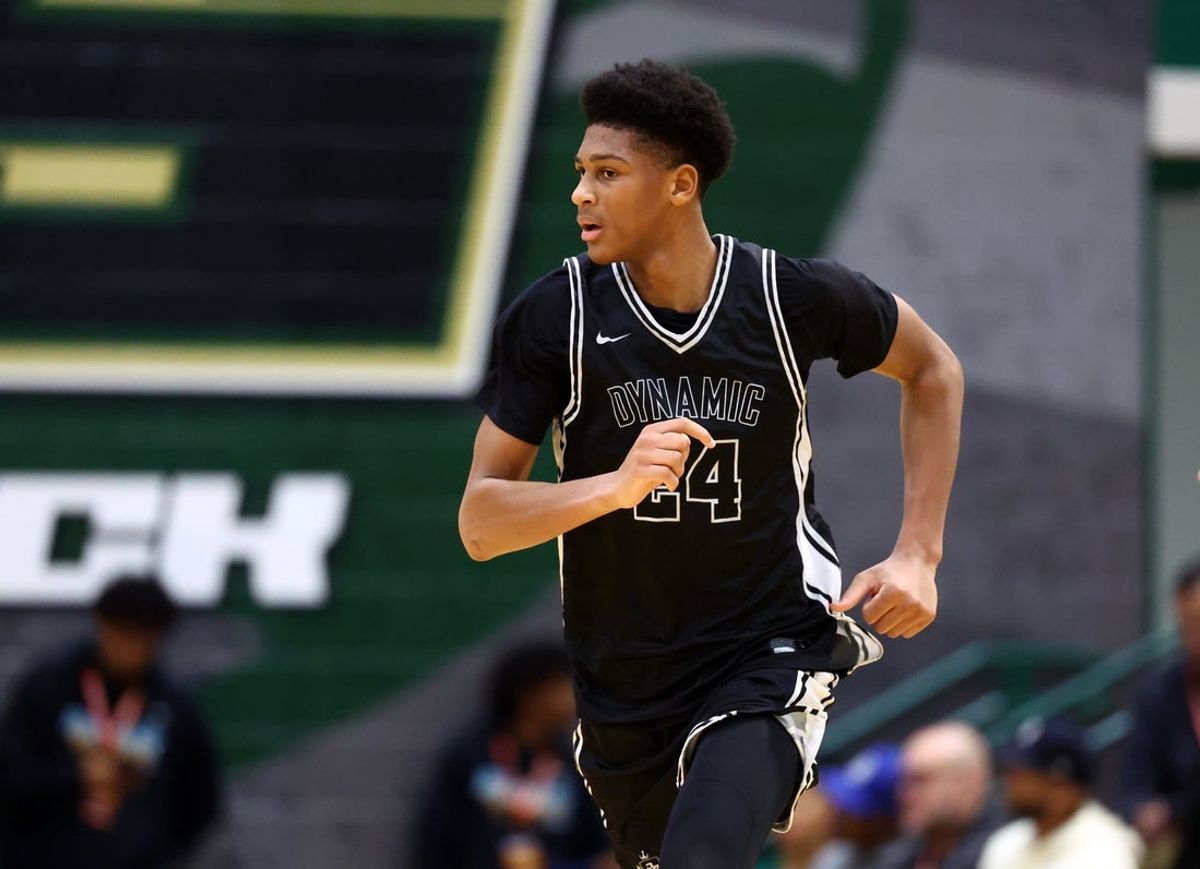Jan 2, 2026; Mesa, AZ, USA; Dynamic Prep (TX) forward Marcus Spears Jr. (24) against Dream City (AZ) during the HoopHall West Tournament at Skyline High School. Mandatory Credit: Mark J. Rebilas-Imagn Images