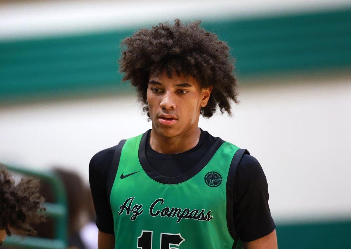 Jan 2, 2026; Mesa, AZ, USA; Arizona Compass Prep forward DeMarcus Henry (15) against Spire Institute (OH) during the HoopHall West Tournament at Skyline High School. Mandatory Credit: Mark J. Rebilas-Imagn Images