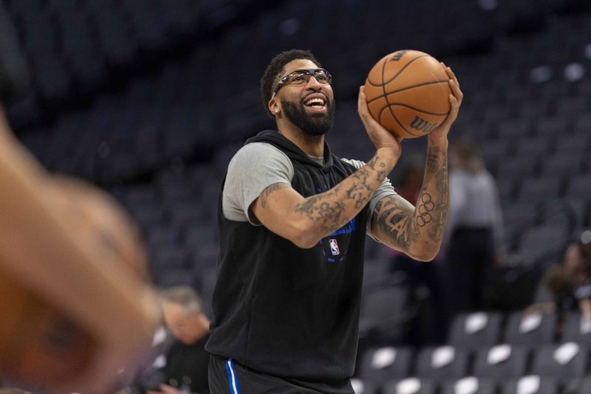 Jan 6, 2026; Sacramento, California, USA; Dallas Mavericks forward Anthony Davis (3) shoots the ball before the start of the game against the Sacramento Kings at the Golden 1 Center. Mandatory Credit: Cary Edmondson-Imagn Images