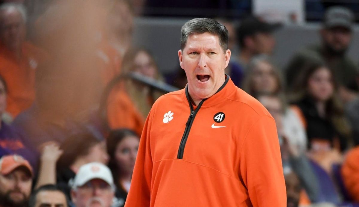 Clemson Tigers head coach Brad Brownell yells down court Wednesday, Jan. 7, 2026, during the NCAA men’s basketball game against the SMU Mustangs at Littlejohn Coliseum in Clemson, South Carolina.
