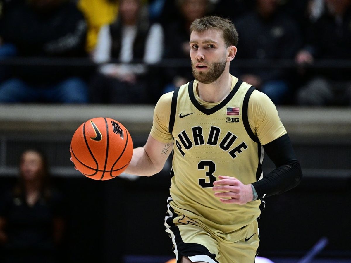 Jan 10, 2026; West Lafayette, Indiana, USA; Purdue Boilermakers guard Braden Smith (3) dribbles the ball down court during the second half against the Penn State Nittany Lions at Mackey Arena. Mandatory Credit: Marc Lebryk-Imagn Images