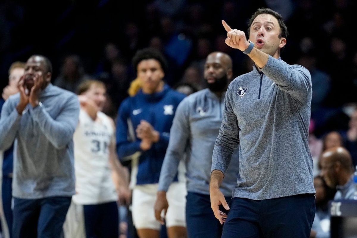 Xavier Musketeers head coach Richard Pitino shouts to his defense in the first half of the NCAA Big East Conference basketball game between the Xavier Musketeers and the Providence Friars at the Cintas Center in Cincinnati on Saturday, Jan. 10, 2026.
