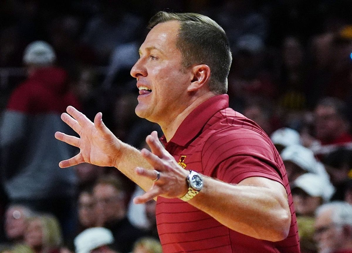 Iowa State Cyclones men's basketball head coach T.J. Otzelberger calls a play during the second half against Oklahoma State in the Big-12 men’s basketball on Jan. 10, 2026, at Hilton Coliseum in Ames, Iowa.